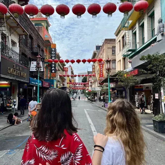 Ladies looking down Grant Street in Chinatown